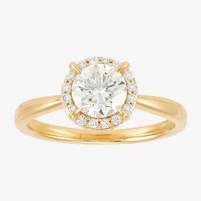 (H-I / Si1-Si2) Womens 1 1/4 CT. T.W. Lab Grown White Diamond 10K Gold Round Halo Engagement Ring
