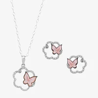 Dyed Pink Sterling Silver Butterfly 2-pc. Jewelry Set