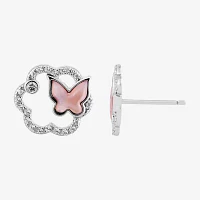 Dyed Pink Sterling Silver Butterfly 2-pc. Jewelry Set