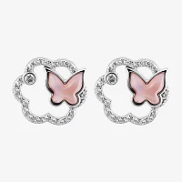 Dyed Pink Sterling Silver Butterfly 2-pc. Jewelry Set