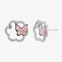 Dyed Pink Sterling Silver Butterfly 2-pc. Jewelry Set