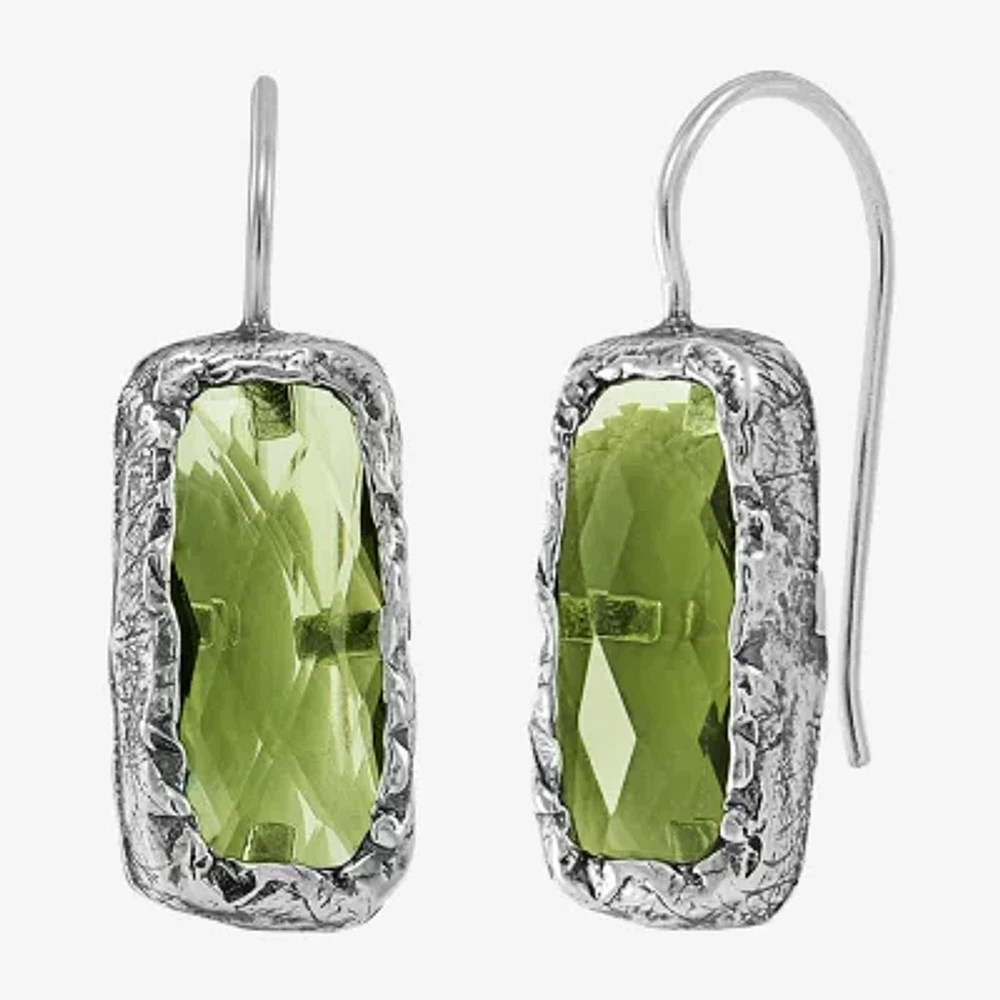 Lab Created Green Cubic Zirconia Sterling Silver Rectangular Drop Earrings