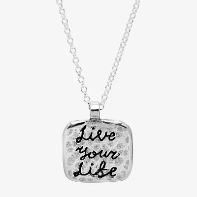 Womens Sterling Silver Square Pendant Necklace