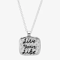 Womens Sterling Silver Square Pendant Necklace