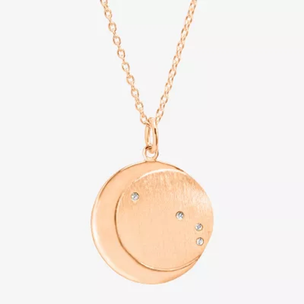 Womens Lab Created White Crystal 14K Rose Gold Over Silver 14K Rose Gold Circle Pendant Necklace