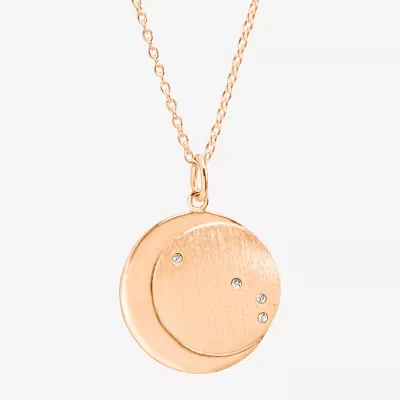 Womens Lab Created White Crystal 14K Rose Gold Over Silver 14K Rose Gold Circle Pendant Necklace