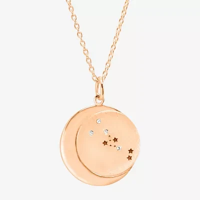 Womens Lab Created White Crystal 14K Rose Gold Over Silver 14K Rose Gold Circle Pendant Necklace