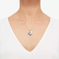 Womens Lab Created White Crystal Sterling Silver Heart Locket Necklace