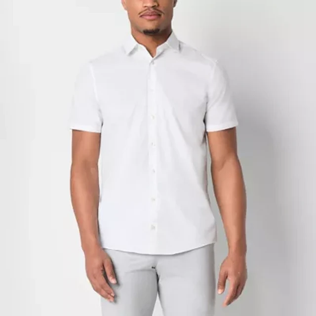 j ferrar short sleeve dress shirt J. Ferrar Ultra Comfort Mens Short Sleeve Slim Fit Stretch Fabric Wrinkle Free Button-Down Shirt