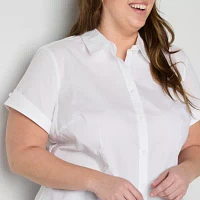 Liz Claiborne Plus Womens Short Sleeve Regular Fit Button-Down Shirt