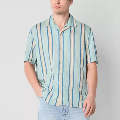 Arizona Mens Short Sleeve Striped Button-Down Shirt