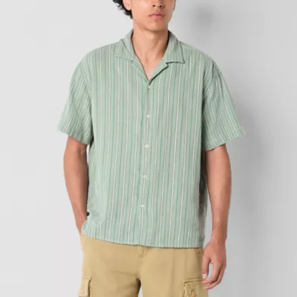 Arizona Mens Short Sleeve Striped Button-Down Shirt