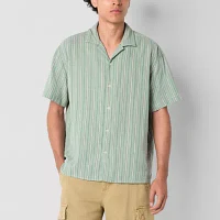 Arizona Mens Short Sleeve Striped Button-Down Shirt