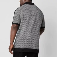 Shaquille O'Neal XLG Quarter Zip Big and Tall Mens Regular Fit Short Sleeve Polo Shirt