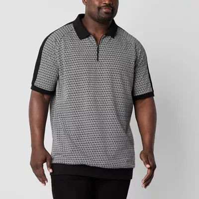 Shaquille O'Neal XLG Quarter Zip Big and Tall Mens Regular Fit Short Sleeve Polo Shirt