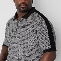 Shaquille O'Neal XLG Quarter Zip Big and Tall Mens Regular Fit Short Sleeve Polo Shirt