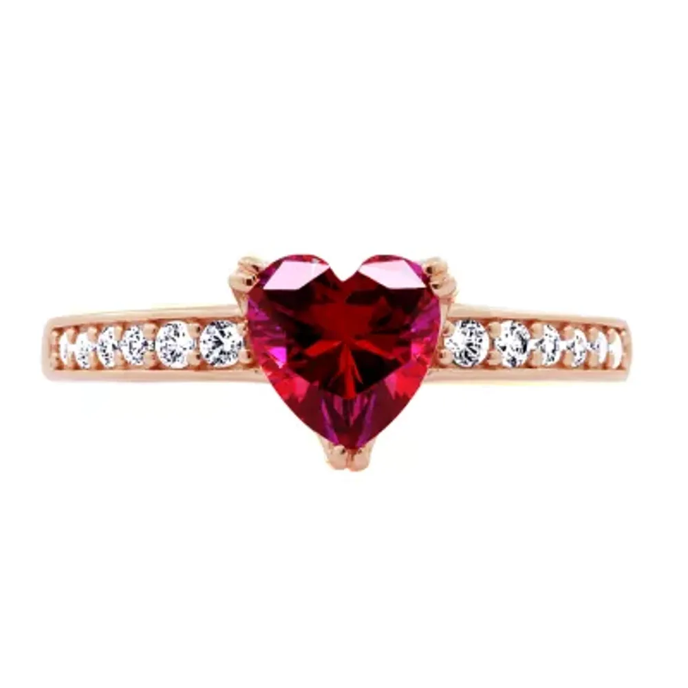 Womens 1 1/10 CT. T.W. Multi Color Cubic Zirconia 14K Rose Gold Over Silver Heart Engagement Ring