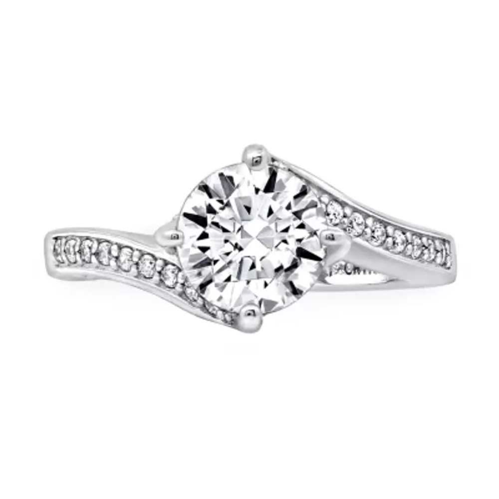 Womens 2 1/2 CT. T.W. Cubic Zirconia Sterling Silver Round Solitaire Bypass Cocktail Ring