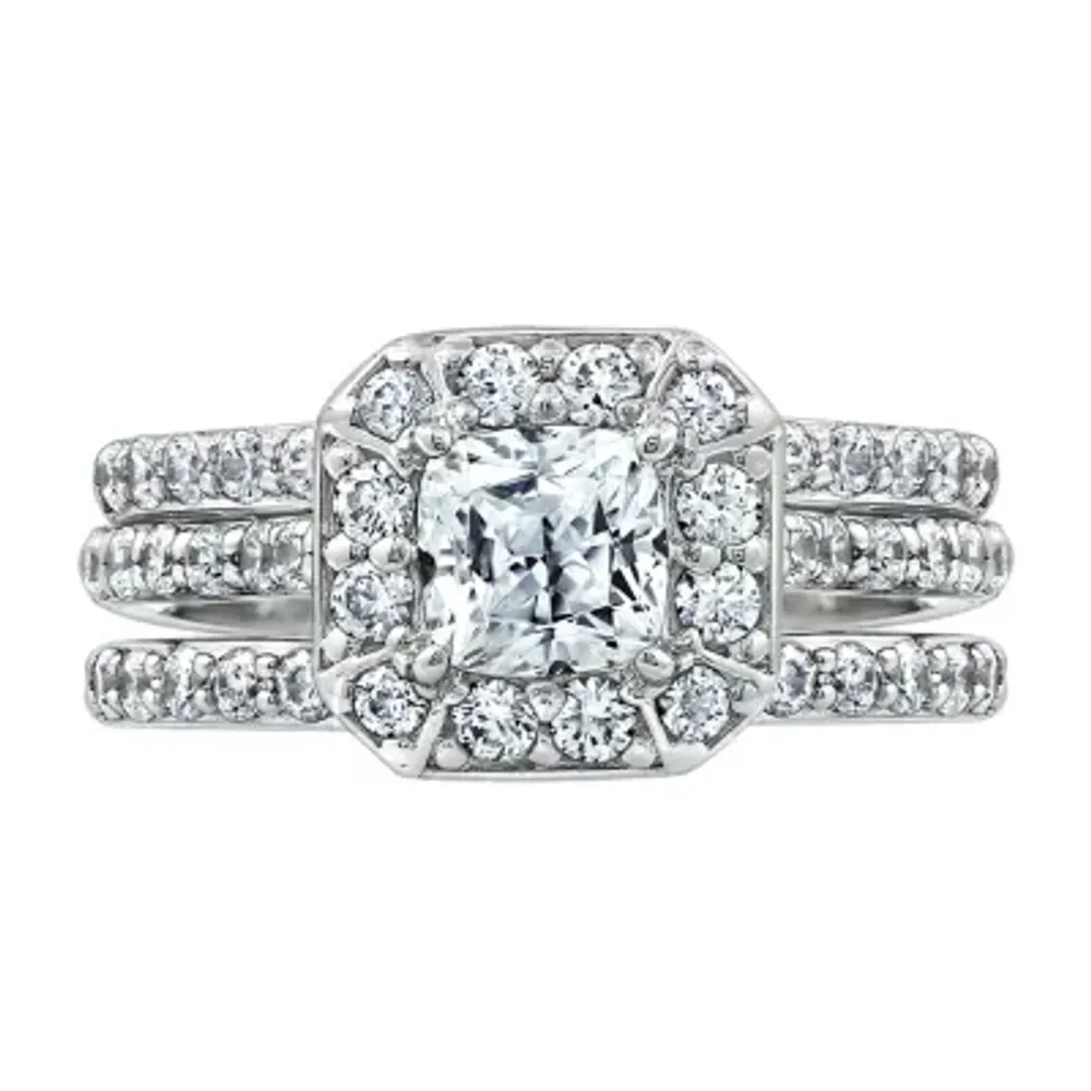 Womens 1 7/8 CT. T.W. Cubic Zirconia Sterling Silver Square Bridal Set