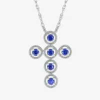 Womens Lab Created Sapphire Sterling Silver Cross Pendant Necklace