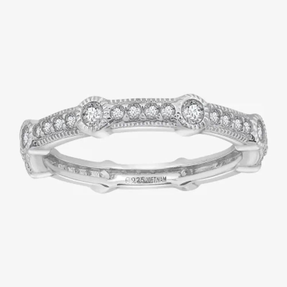 Cubic Zirconia Sterling Silver Round Band