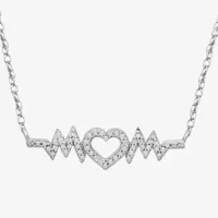 Mom" Womens 1/10 CT. T.W. Natural Diamond Sterling Silver Heart Pendant Necklace