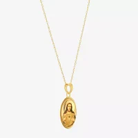 Sacred Heart Of Jesus Womens 14K Gold Oval Pendant Necklace