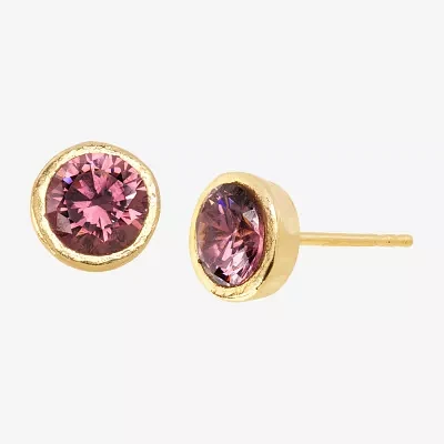 Lab Created White Cubic Zirconia 14K Gold 14K Gold Over Silver Round Stud Earrings
