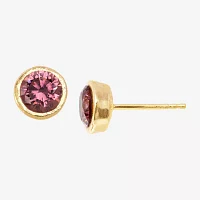 Lab Created White Cubic Zirconia 14K Gold 14K Gold Over Silver Round Stud Earrings