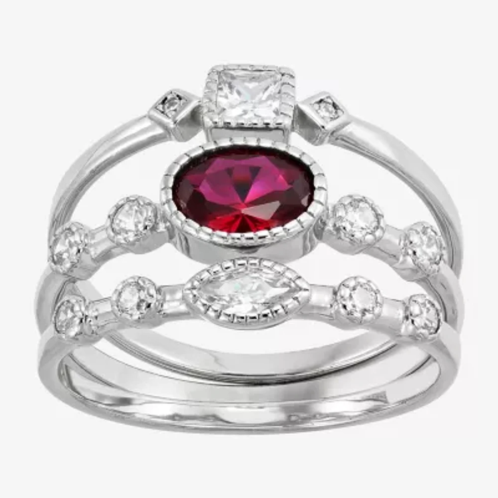 Womens Lab Created Red Ruby Sterling Silver Stackable Ring