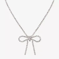 Bijoux Bar Silver Tone Glass 16 Inch Bow Pendant Necklace