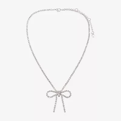 Bijoux Bar Silver Tone Glass 16 Inch Bow Pendant Necklace