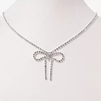 Bijoux Bar Silver Tone Glass 16 Inch Bow Pendant Necklace