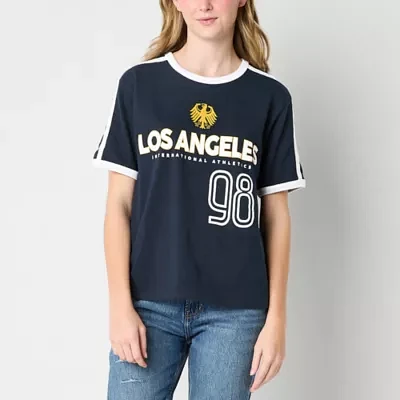 Juniors Los Angeles California 98 Ringer Boyfriend Womens Crew Neck Short Sleeve Graphic T-Shirt