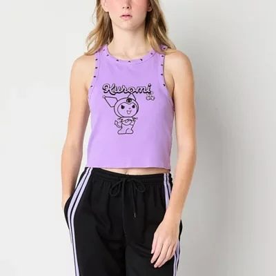 Ribbed Womens Juniors Crew Neck Sleeveless Hello Kitty Kuromi Tank Top