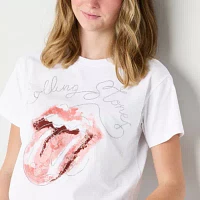Juniors Rolling Stones Embelished Relaxed Cropped Tee Womens Crew Neck Short Sleeve Graphic T-Shirt