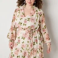 Premier Amour Womens Long Sleeve Floral Maxi Dress Plus