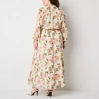 Premier Amour Womens Long Sleeve Floral Maxi Dress Plus