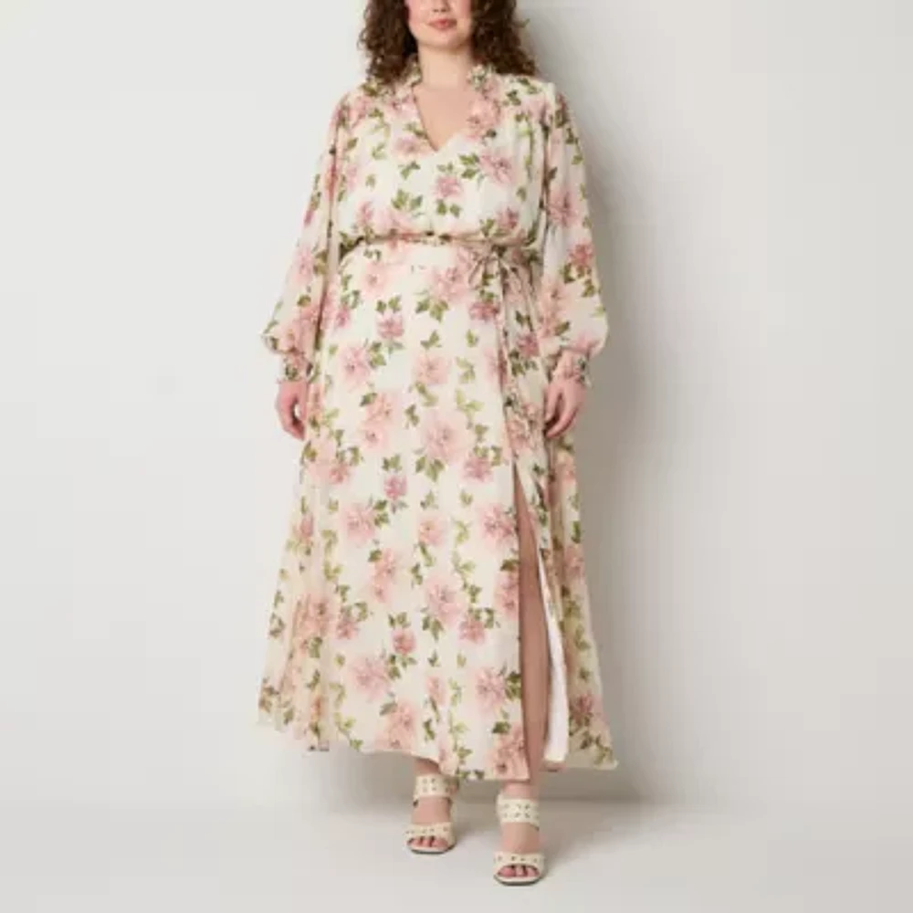 Premier Amour Womens Long Sleeve Floral Maxi Dress Plus