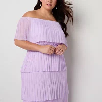 Premier Amour Off The Shoulder Womens Sleeveless Midi Shift Dress Plus