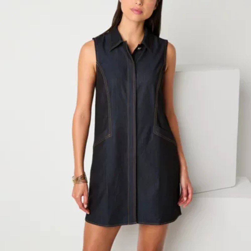 Worthington Womens Sleeveless Polo Mini Dress