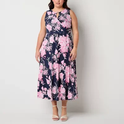 Studio 1 Womens Sleeveless Floral Maxi Dress Plus