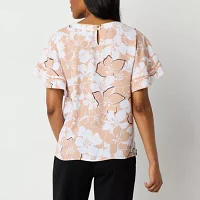 Liz Claiborne Womens Round Neck Short Sleeve Blouse