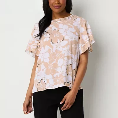 Liz Claiborne Womens Round Neck Short Sleeve Blouse