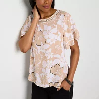 Liz Claiborne Womens Round Neck Short Sleeve Blouse