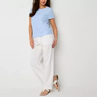 Liz Claiborne Womens Round Neck Short Sleeve Lace Blouse
