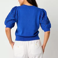 Liz Claiborne Womens V Neck Short Sleeve Button Cardigan