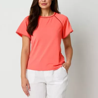 Liz Claiborne Womens Round Neck Short Sleeve Blouse