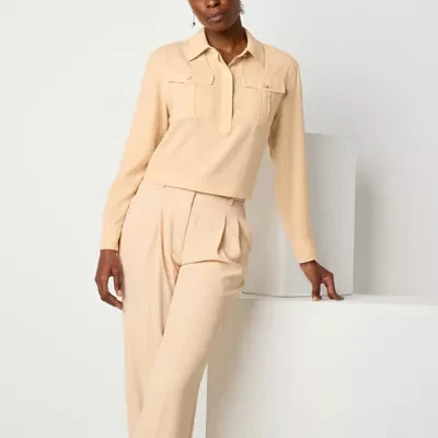 Worthington Womens Long Sleeve Crop Top