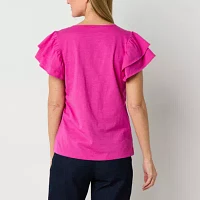 St. John's Bay Womens Round Neck Short Sleeve T-Shirt